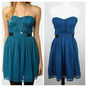 UO Pins & Needles Teal Strapless Bustier Dress